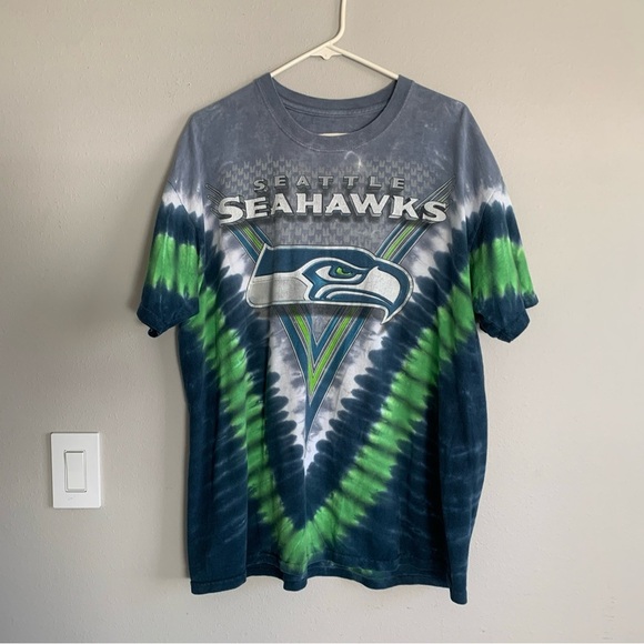 VTG Majestic Shirt Men XL Tie Dye Seattle Seahawks All Over Print Y2K Distressed - Picture 2 of 10